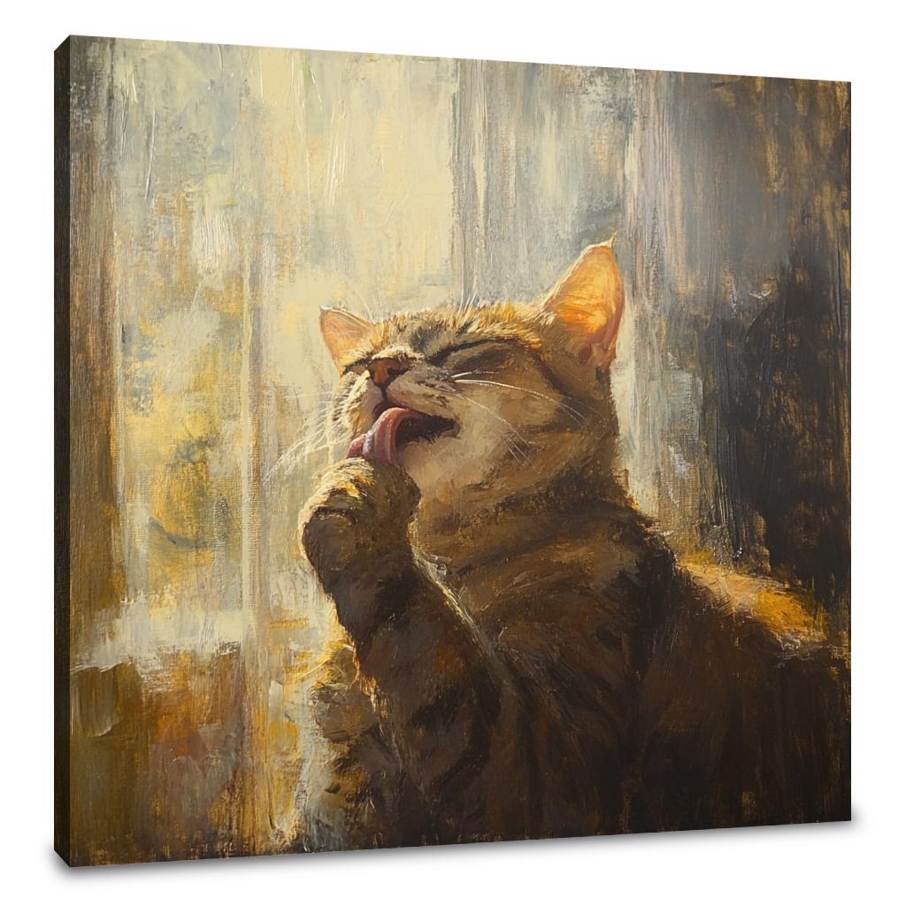 Paw-licking Cat Canvas