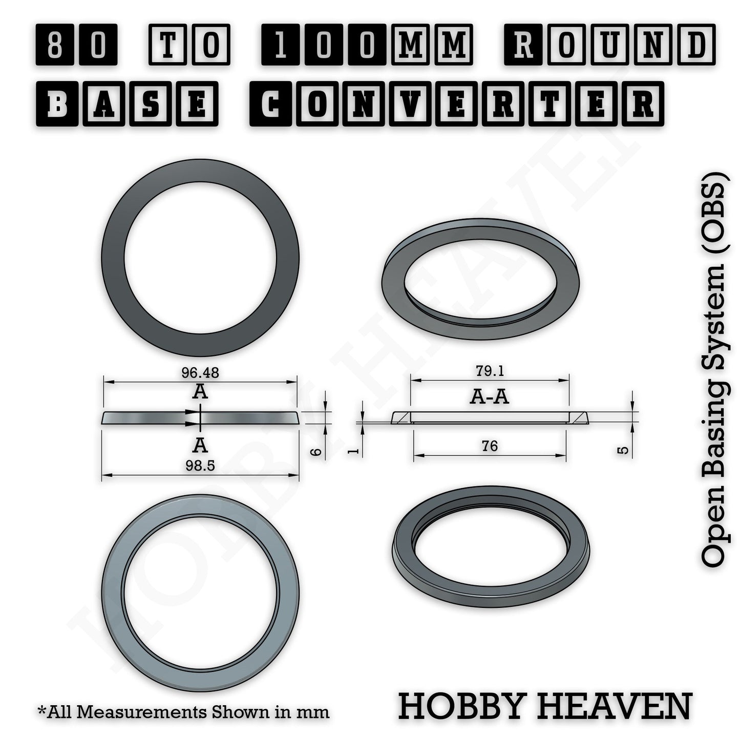 Round to Round Base Converters 3D Print Full Range