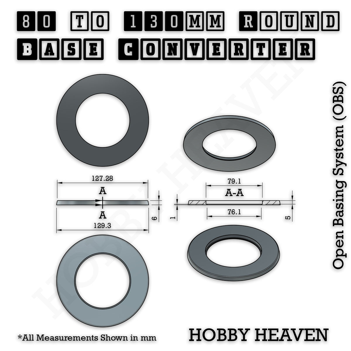 Round to Round Base Converters 3D Print Full Range