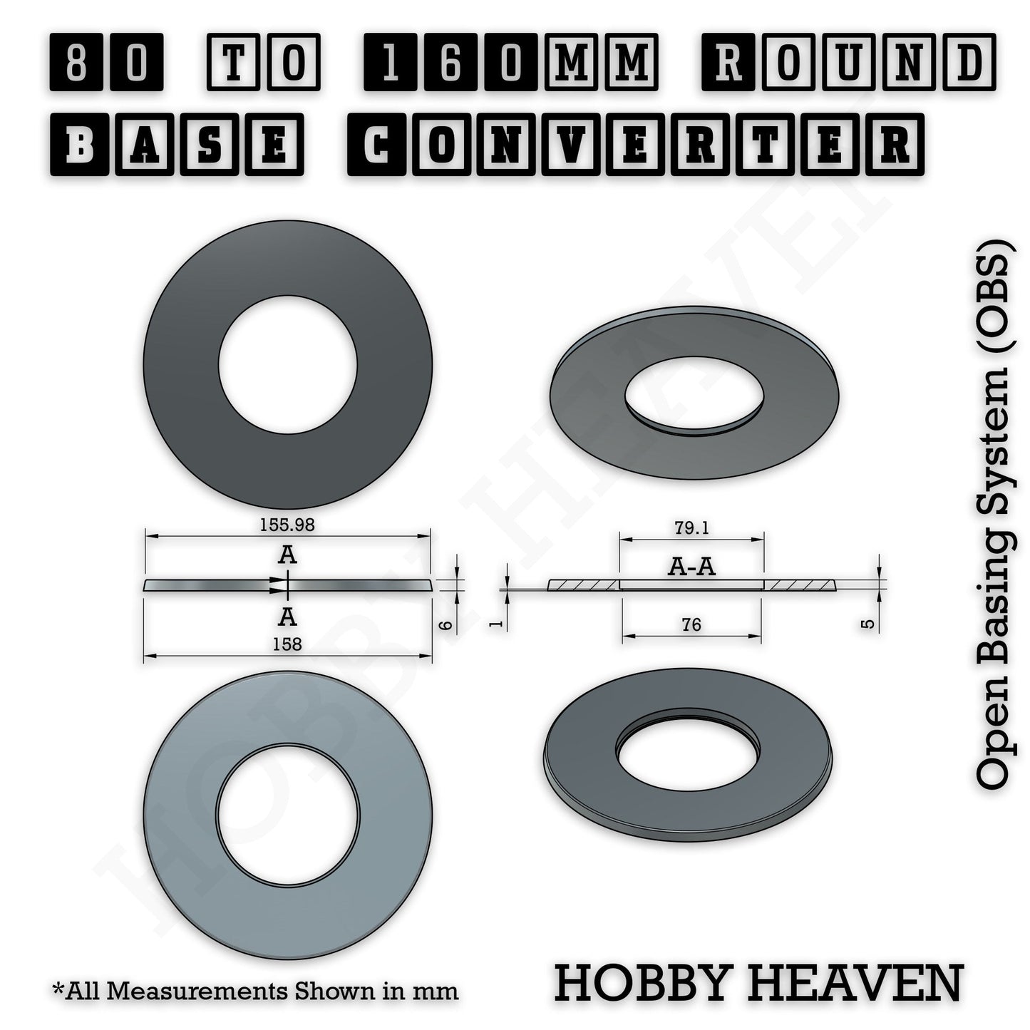 Round to Round Base Converters 3D Print Full Range