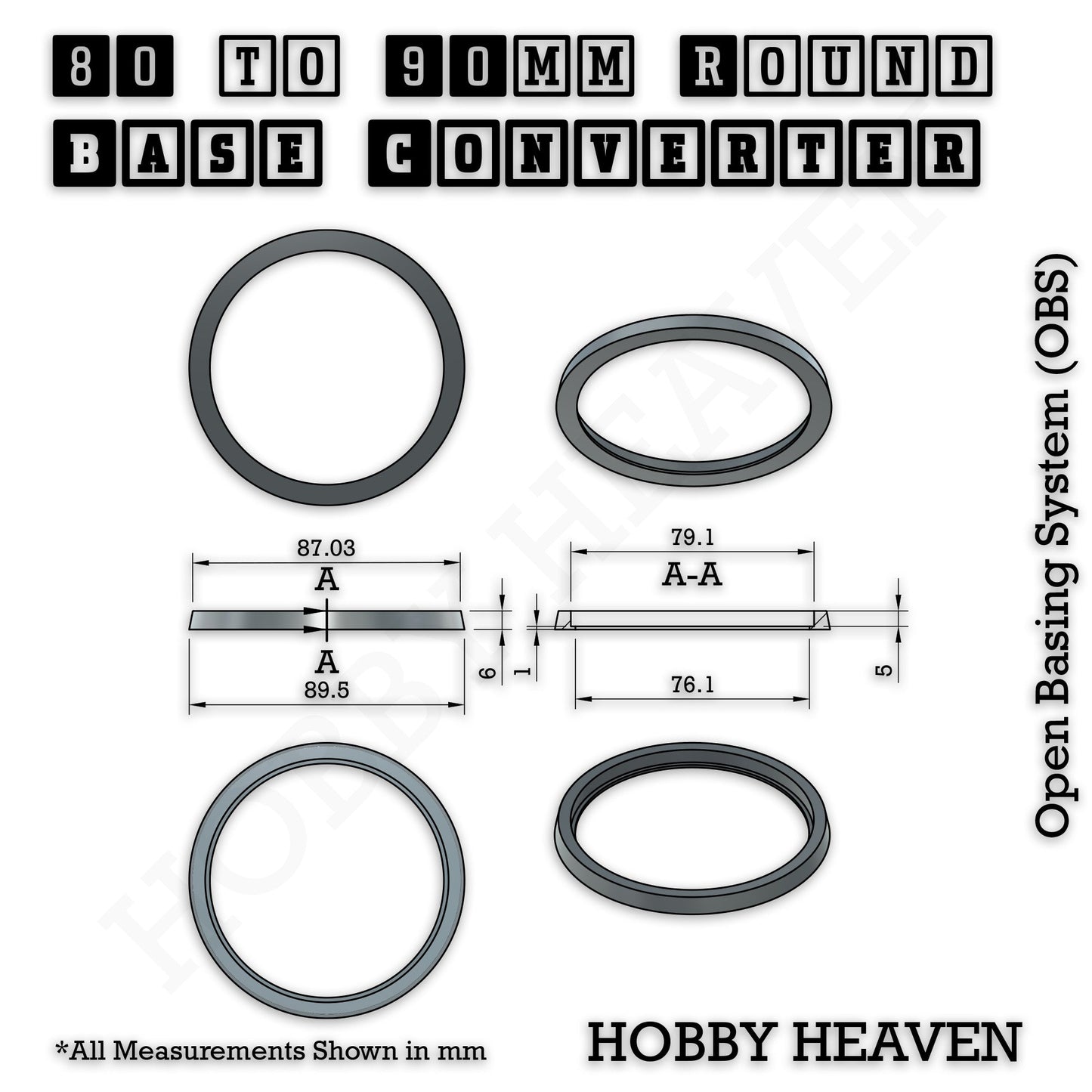 Round to Round Base Converters 3D Print Full Range