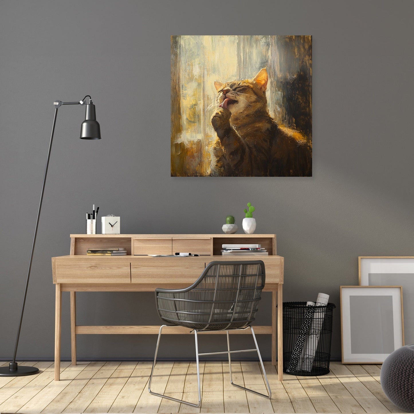 Paw-licking Cat Canvas