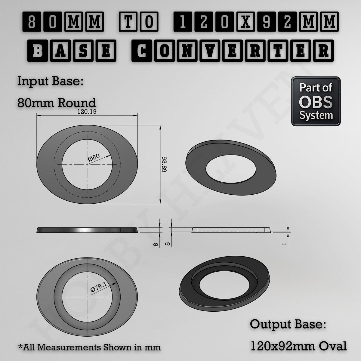 Round To Oval Bases Size Converters 3d Print Full Range
