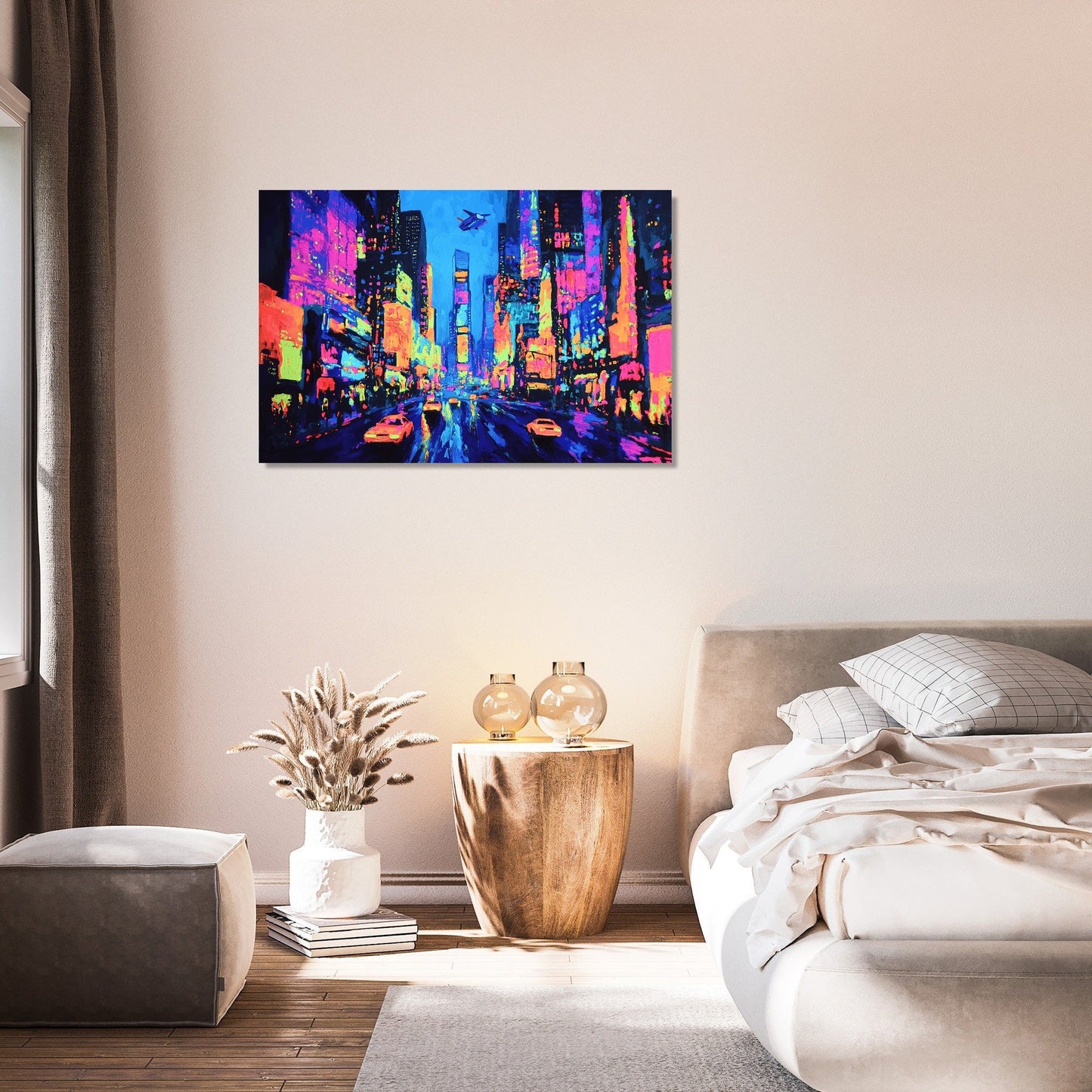 Neon Metropolis Night Canvas