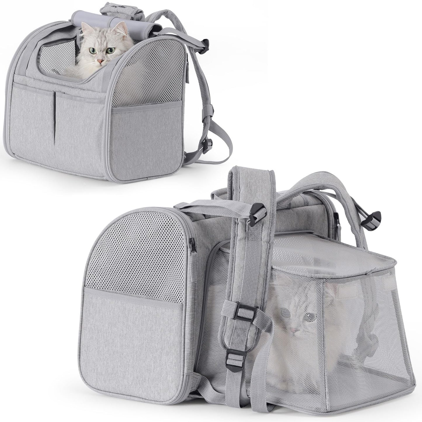 FUKUMARU Cat Backpack, Expandable, Grey