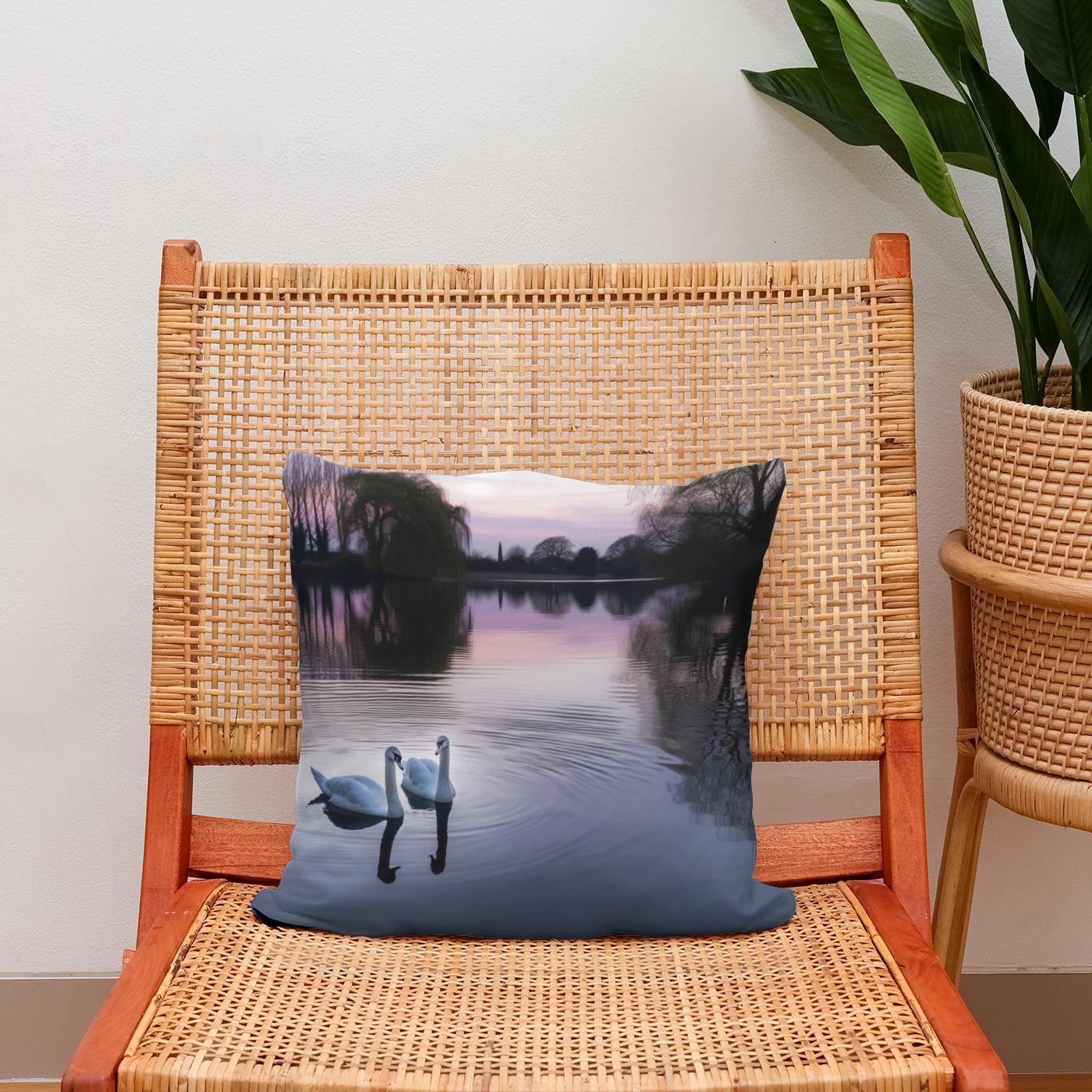 Twilight Swans Cotton Cushion