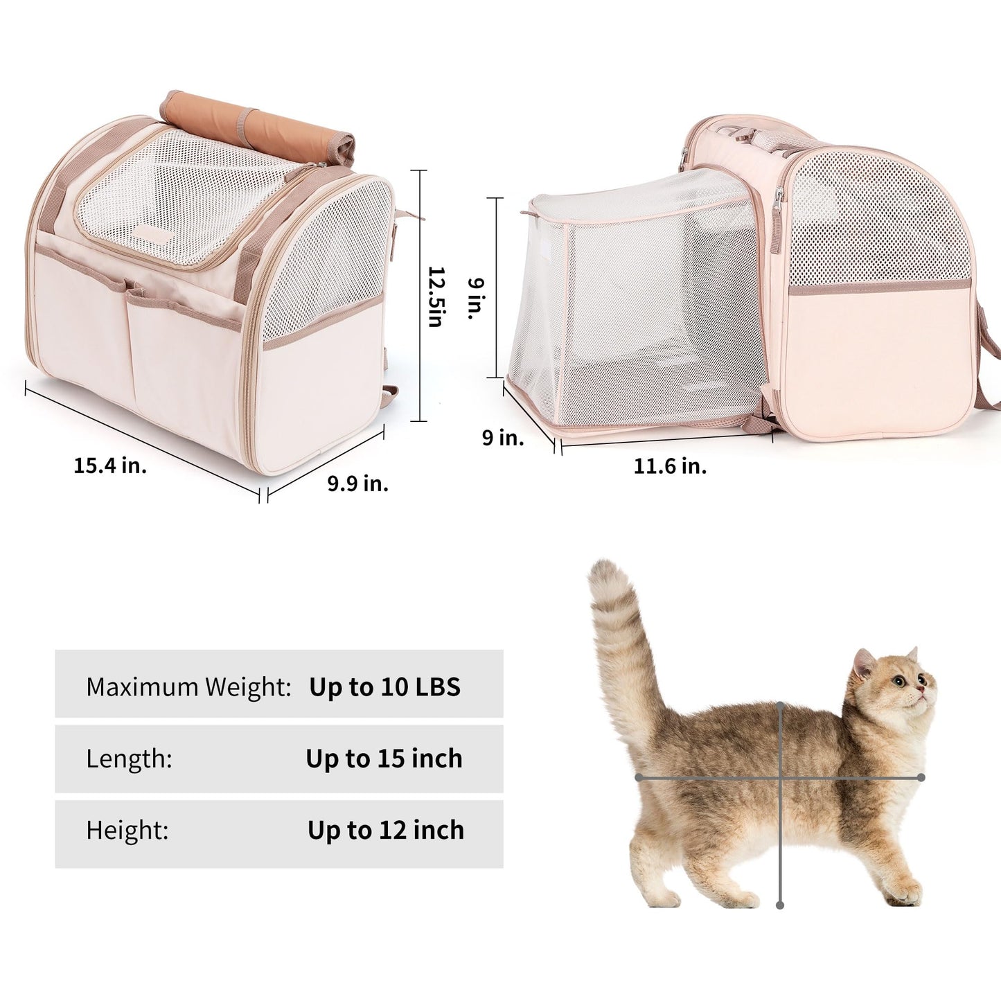 FUKUMARU Cat Backpack Carrier, Expandable, Pink