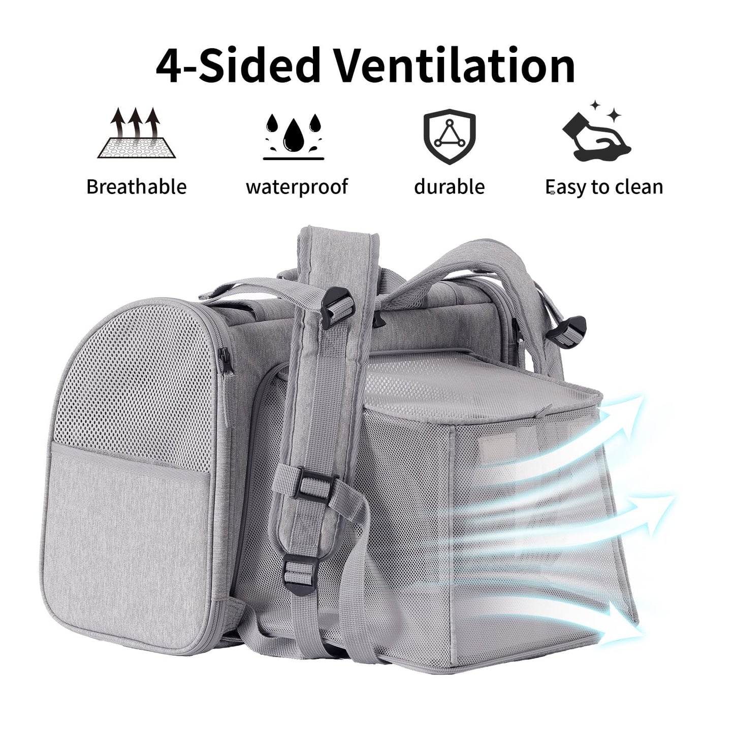 FUKUMARU Cat Backpack, Expandable, Grey