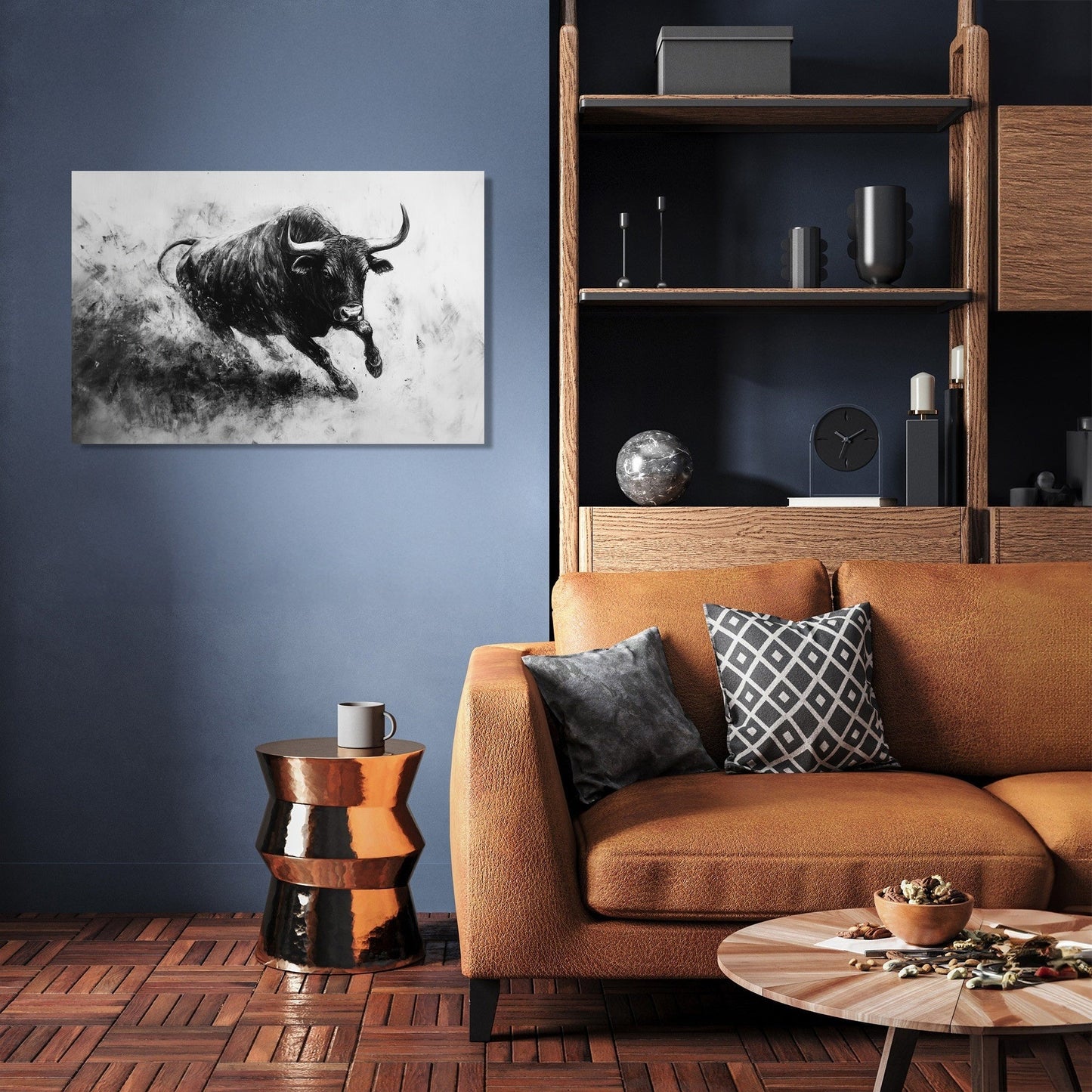 Monochrome Bull Charge Canvas