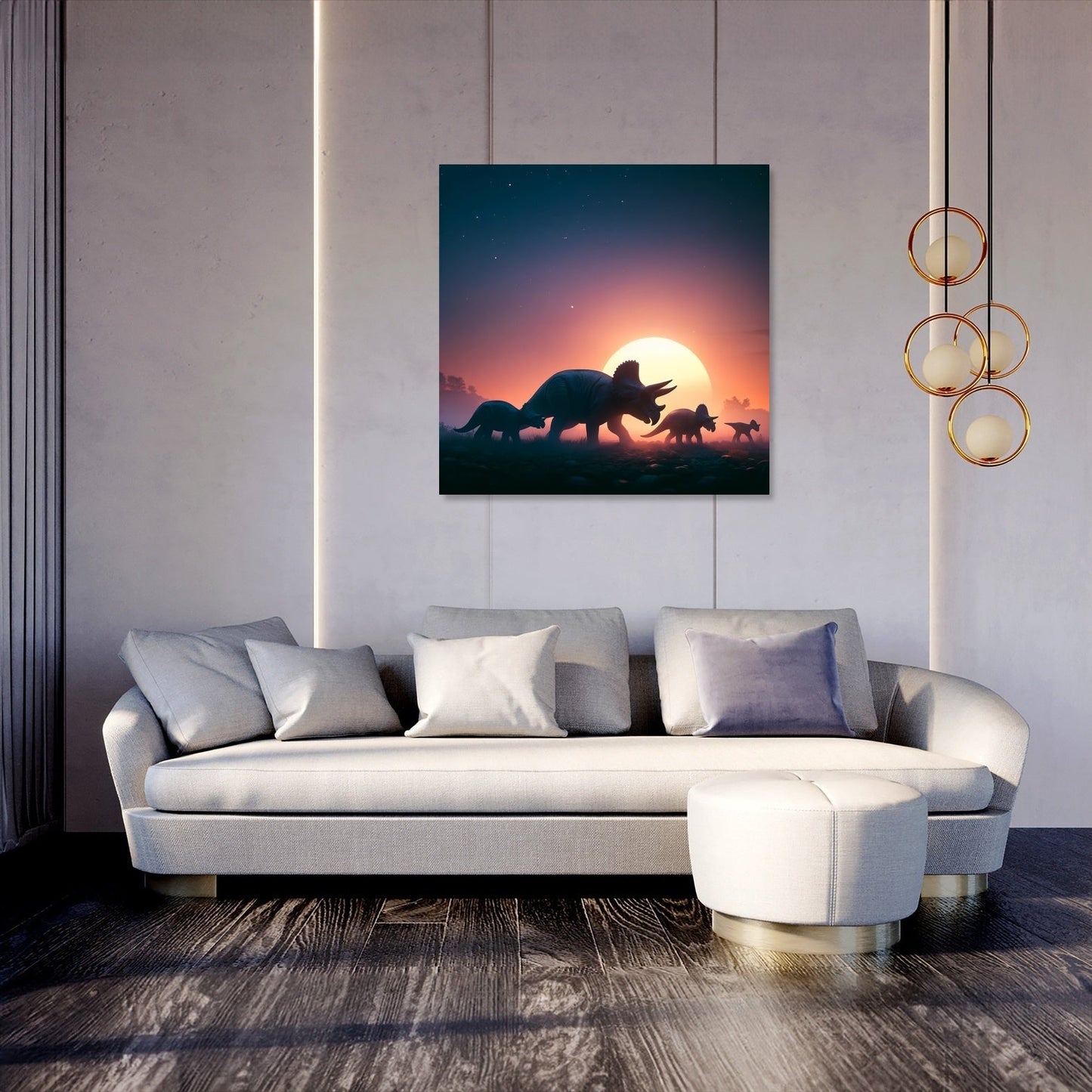 Sunset Journey Triceratops Canvas