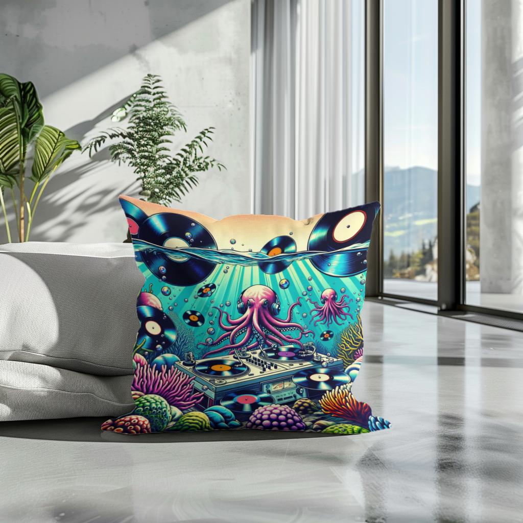 Vinyl Reef Rhythms Cotton Cushion