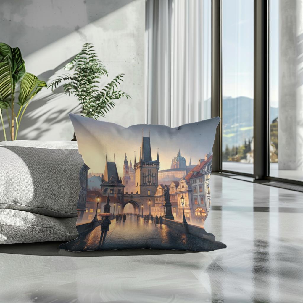 Prague Panorama Cotton Cushion
