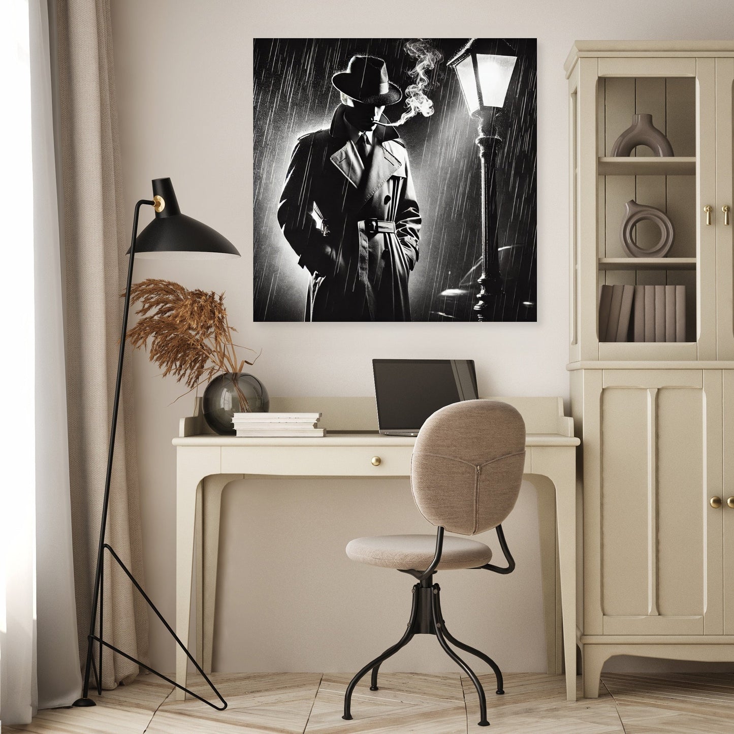 Noir Detective Rain Canvas