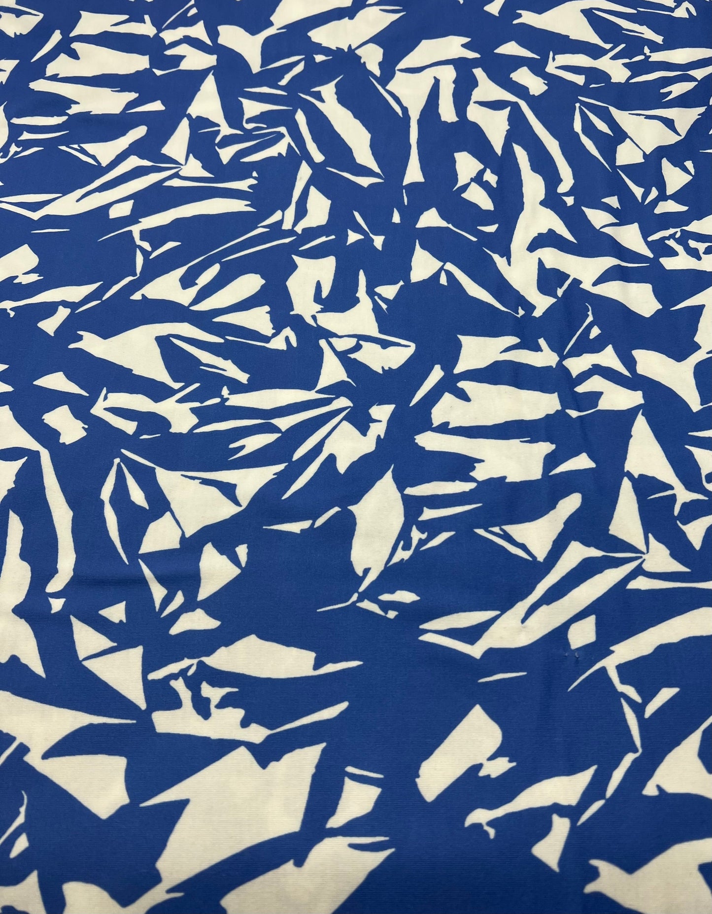 Blue White Mix Print Spun Poly Stretch Fabric