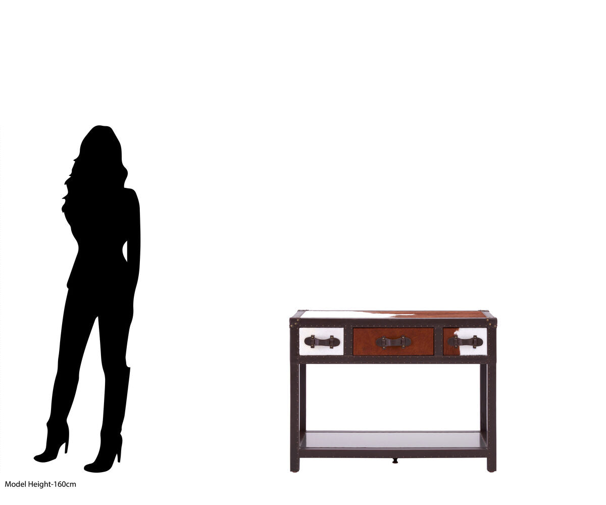 Kensington Townhouse Brown And White Genuine Cowhide 3 Drawer Table