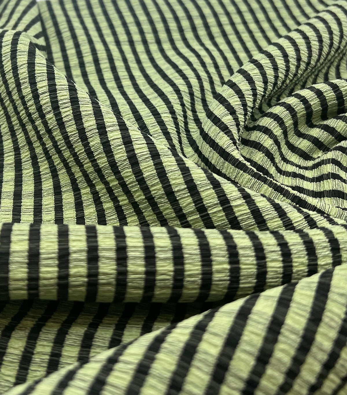 Green Black Gingham Detail Print Lightweight Crinkle Crepe Fabric