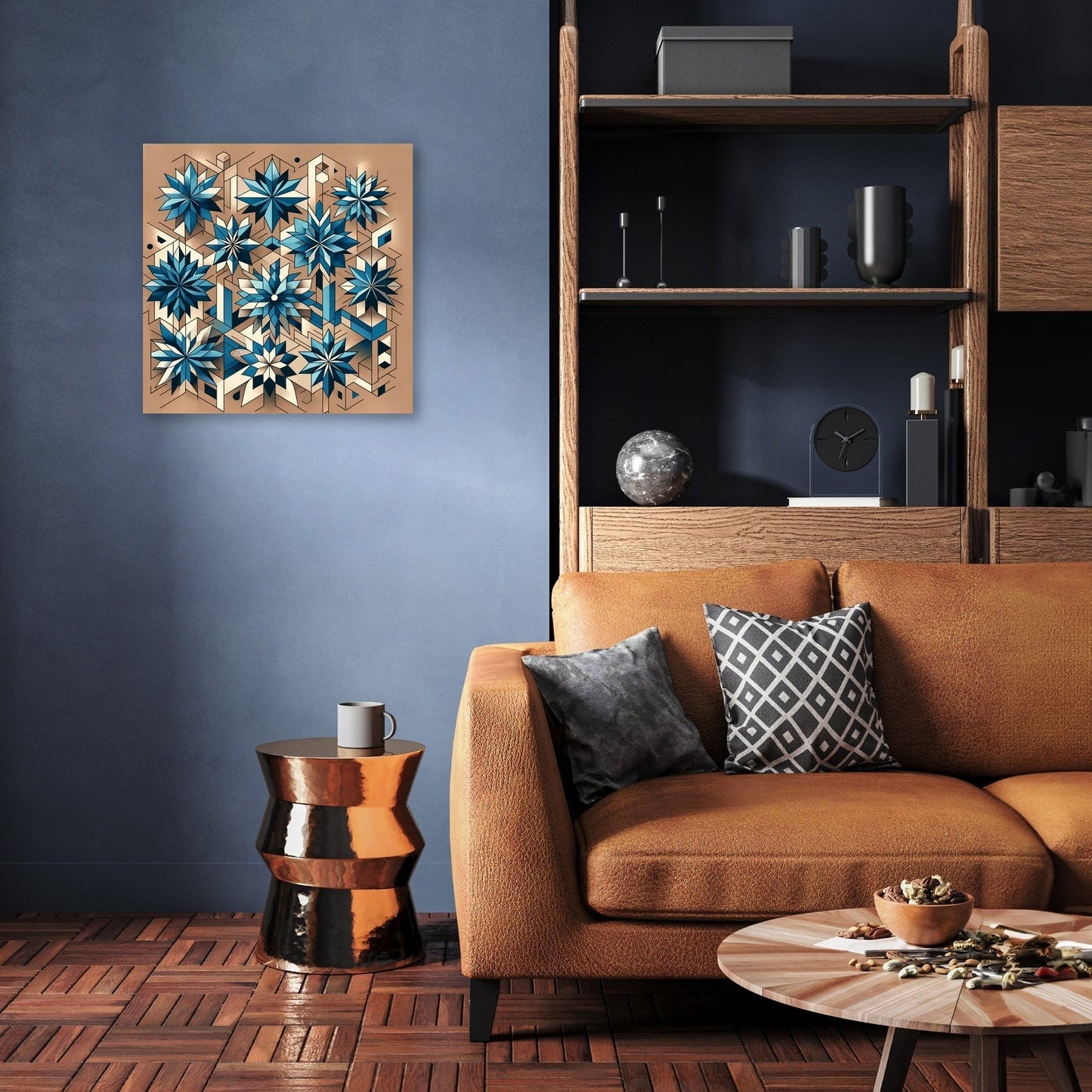 Geometric Blue Blossoms Canvas