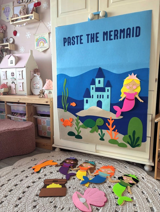 Back in stock: Paste The Mermaid Felt Play Board-Magical Dress up activity for girls