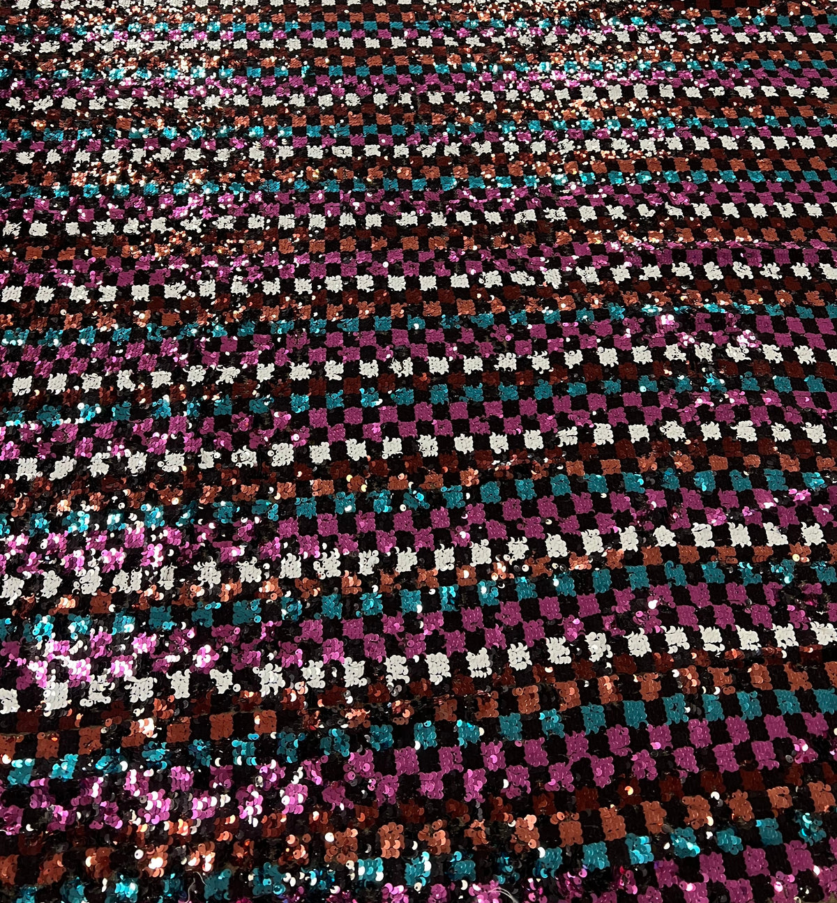 Multi Colour Sequin Detail Textured Mesh Stretch Fabric