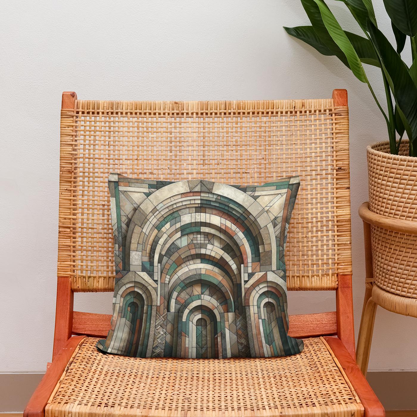 Geometric Harmony of Rustic Arches Cotton Cushion