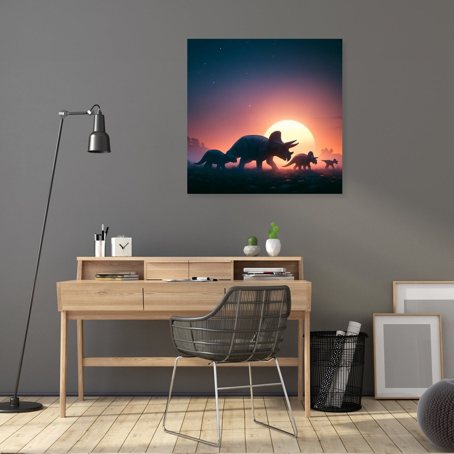 Sunset Journey Triceratops Canvas