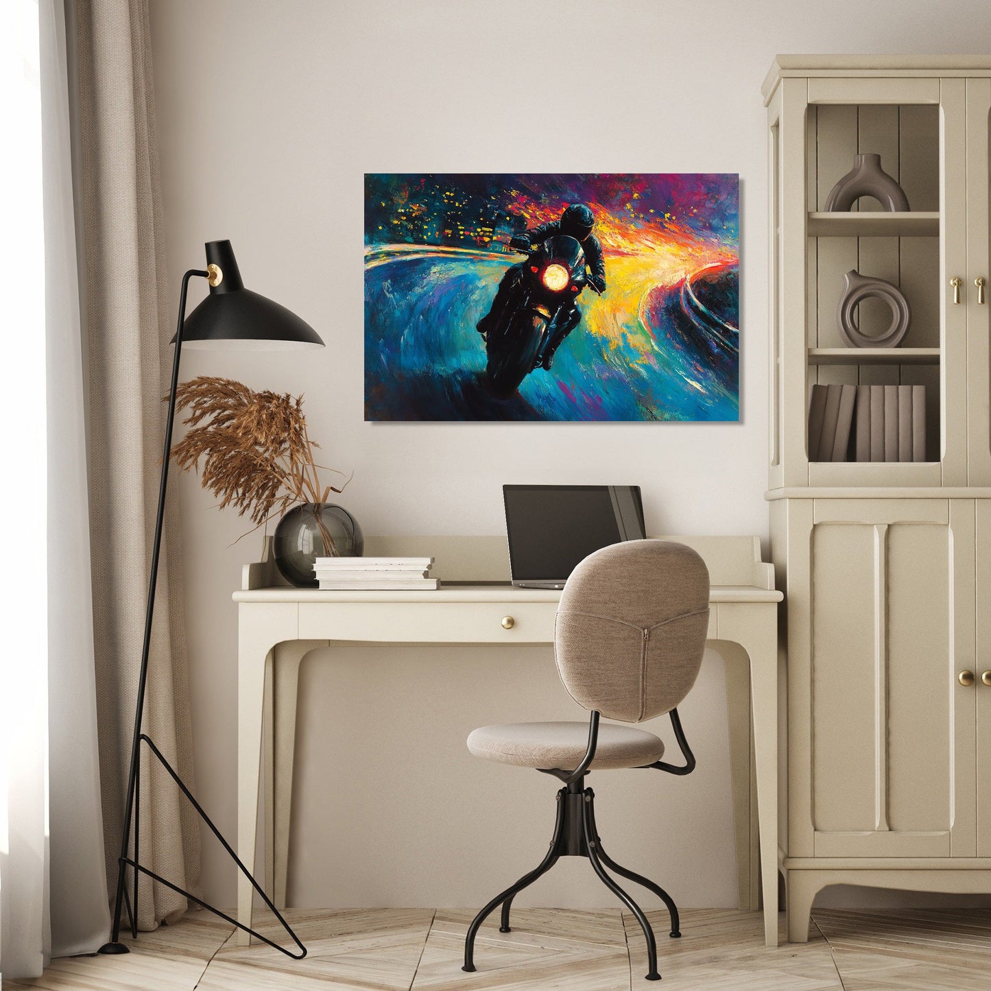 Motorcyclist's Neon Journey Canvas