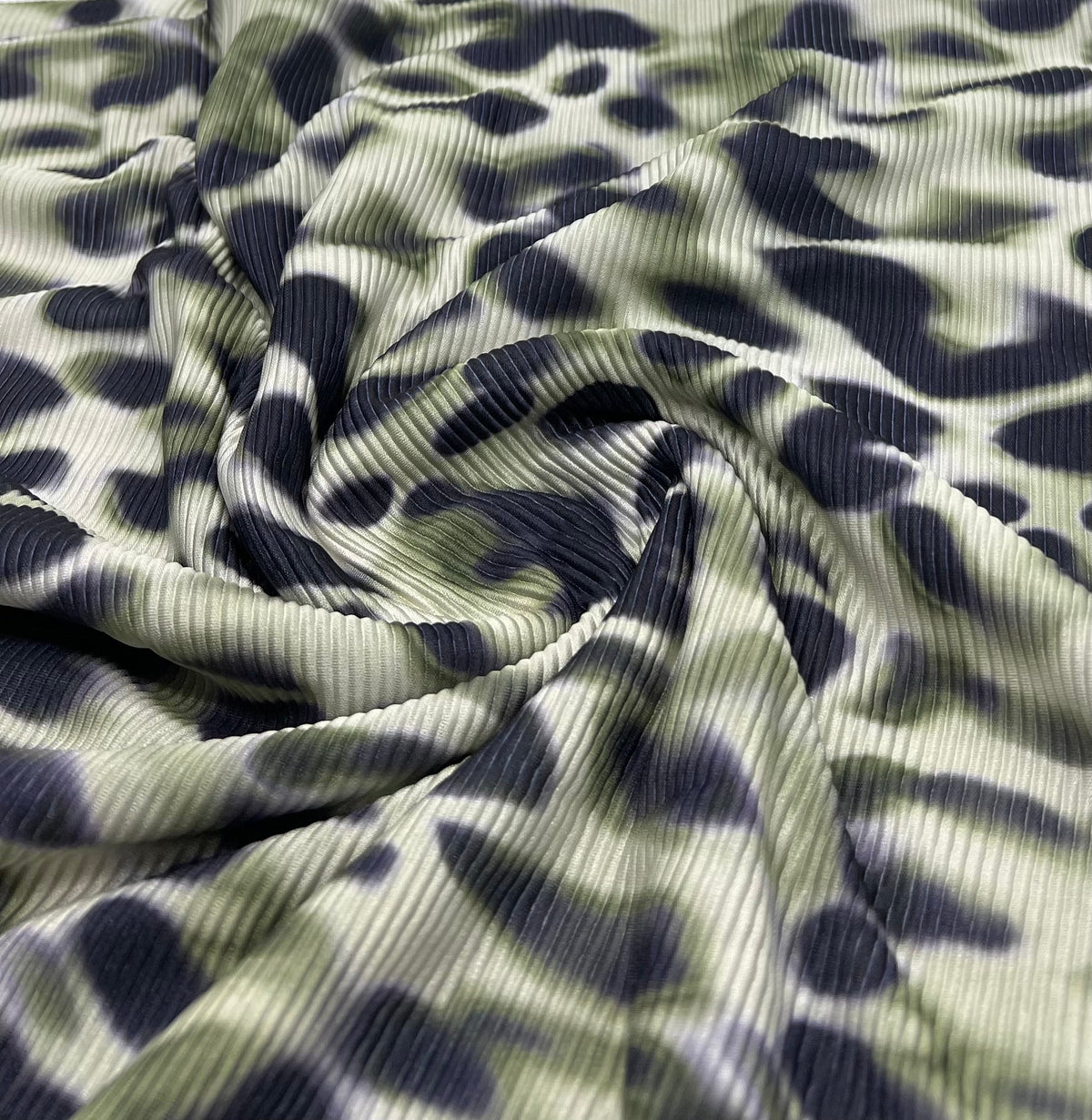 Green Animal Print Plisse Pleated Stretch Fabric