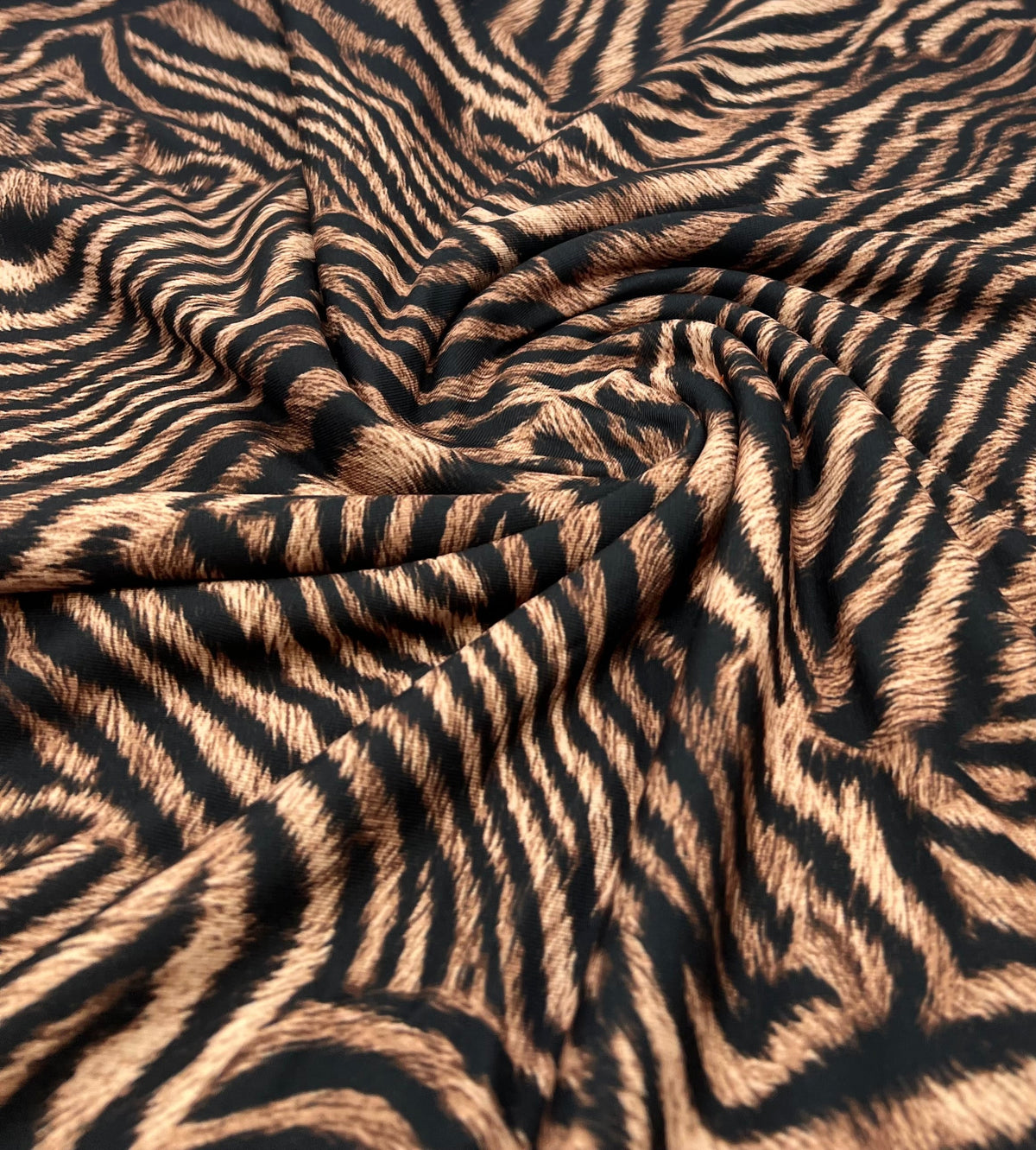 Black Beige Animal Print Spun Poly Stretch Fabric