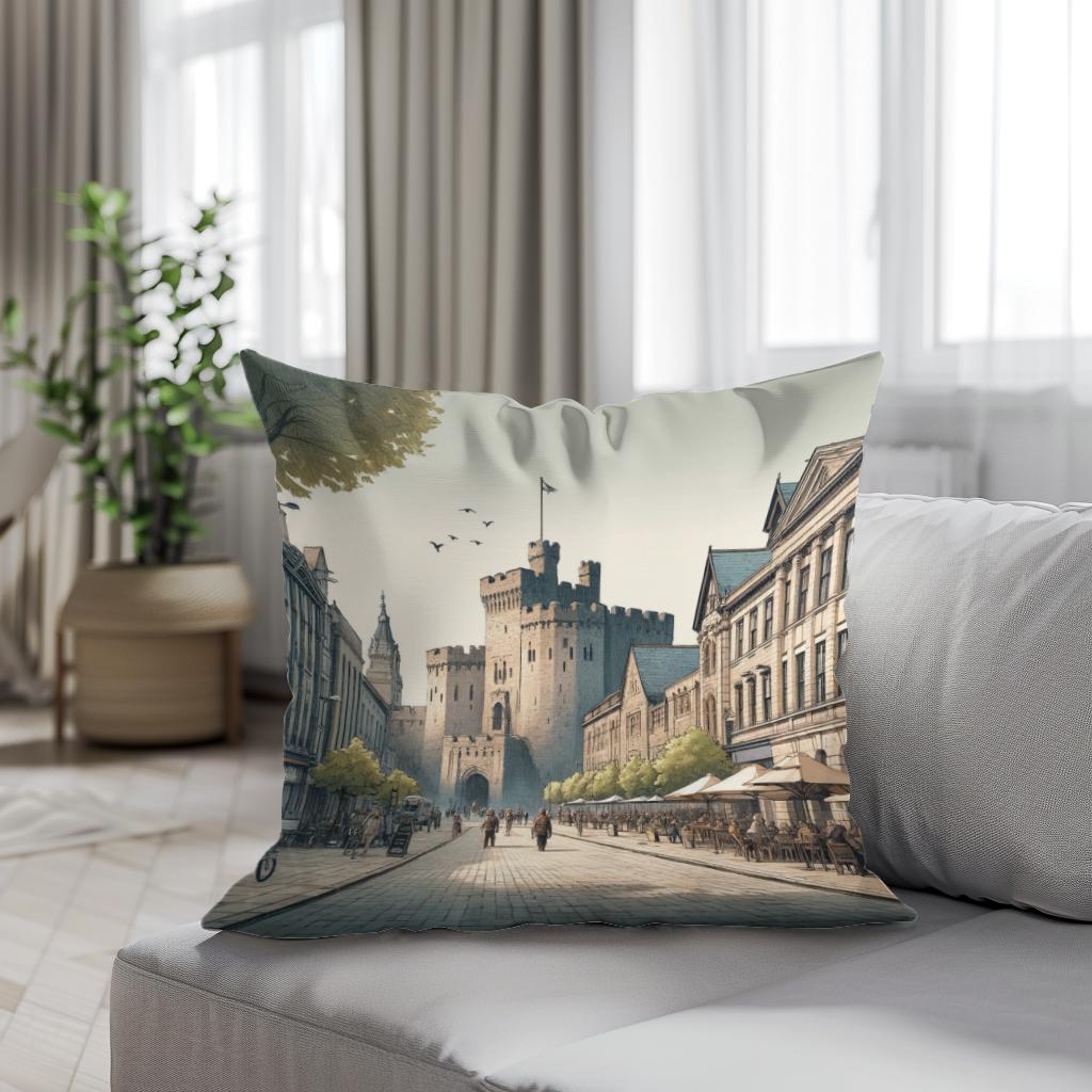 Cardiff Castle Street Cotton Cushion
