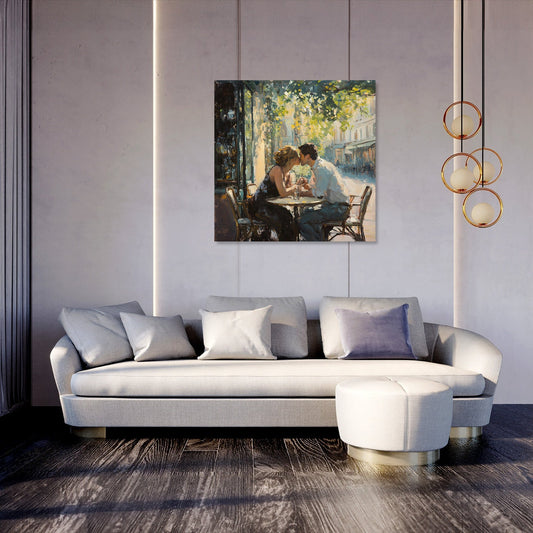 Lovers' Kiss Café Canvas