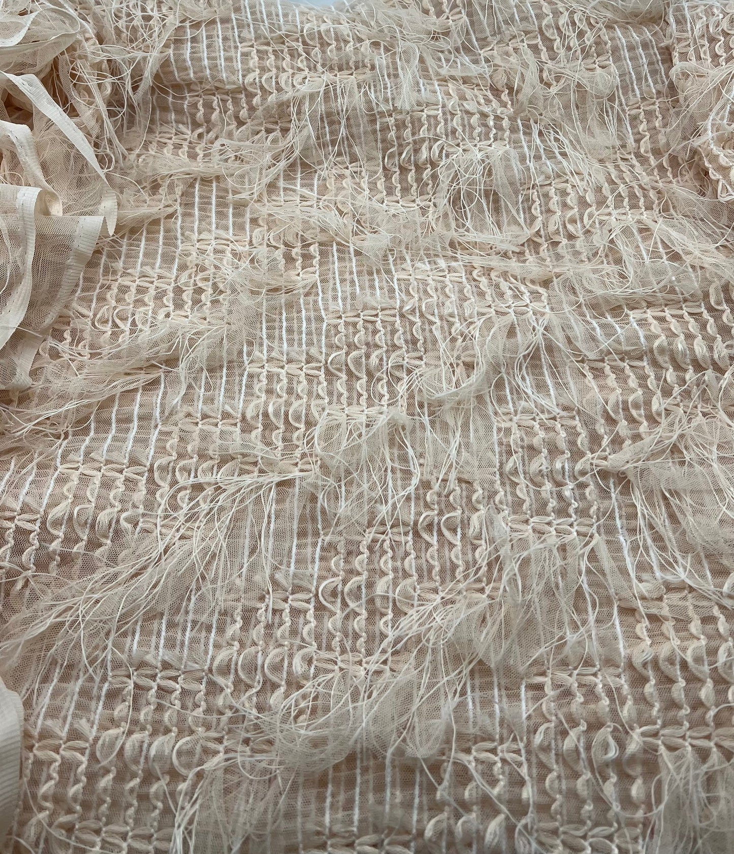 Nude Textured Mesh Tassel Fabric 2 Way Stretch