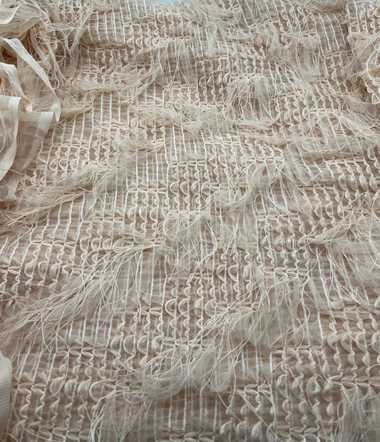Nude Textured Mesh Tassel Fabric 2 Way Stretch