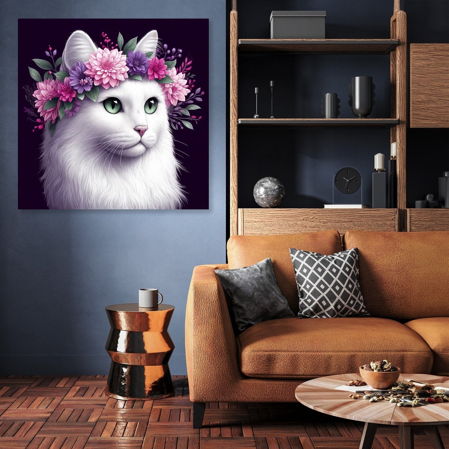 Floral Crown Cat Canvas