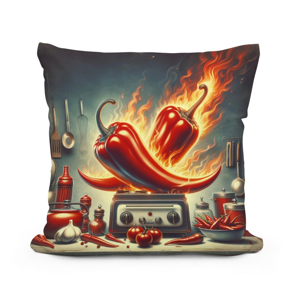 Retro Fire Chillies Kitchen Art Cotton Cushion