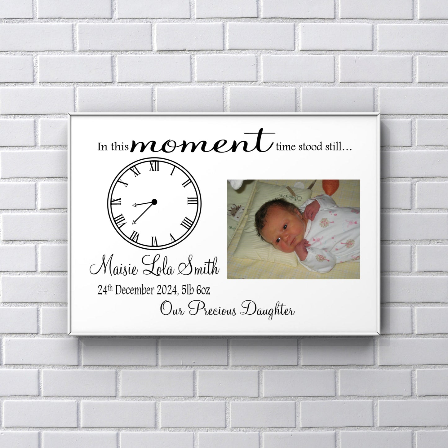 Nursery Prints - Personalised Newborn Baby Print  “In this moment time stood still"
