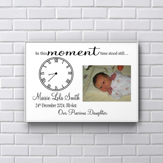Nursery Prints - Personalised Newborn Baby Print  “In this moment time stood still"