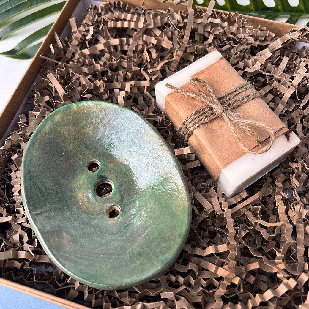 Green Ceramic Soap Dish With Drainage