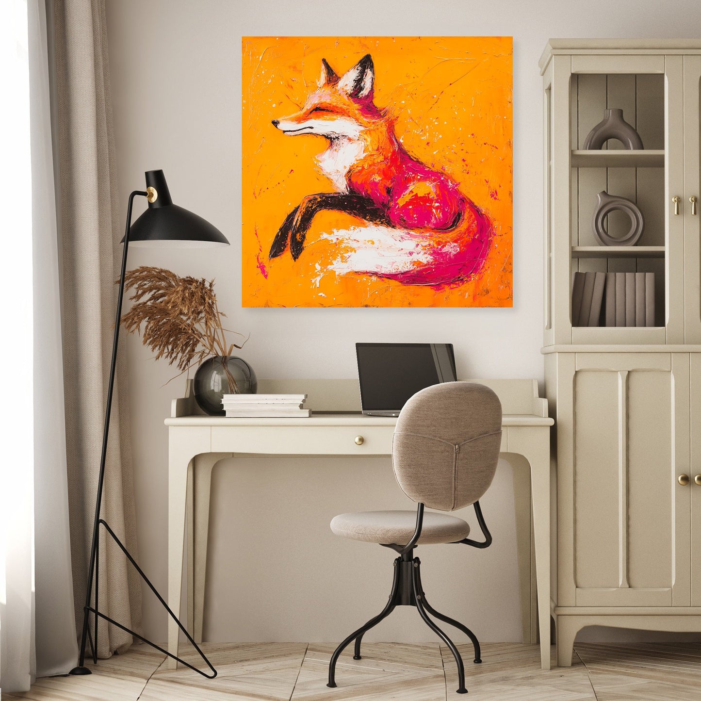 Vibrant Fox on Fiery Canvas