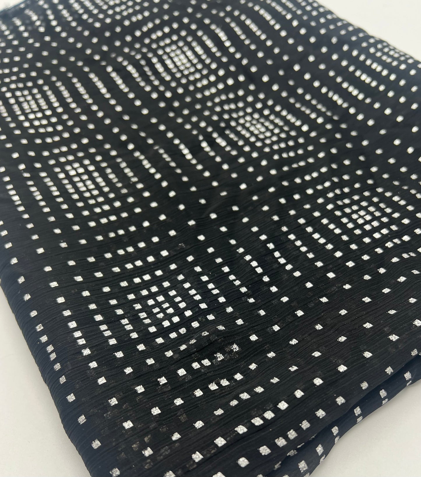 Black Silver Square Printed Chiffon Dress Fabric
