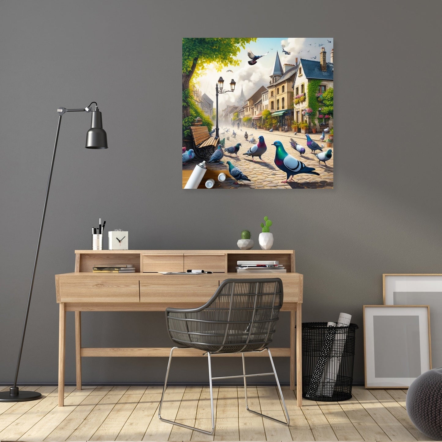 Pigeons in Town Square Canvas