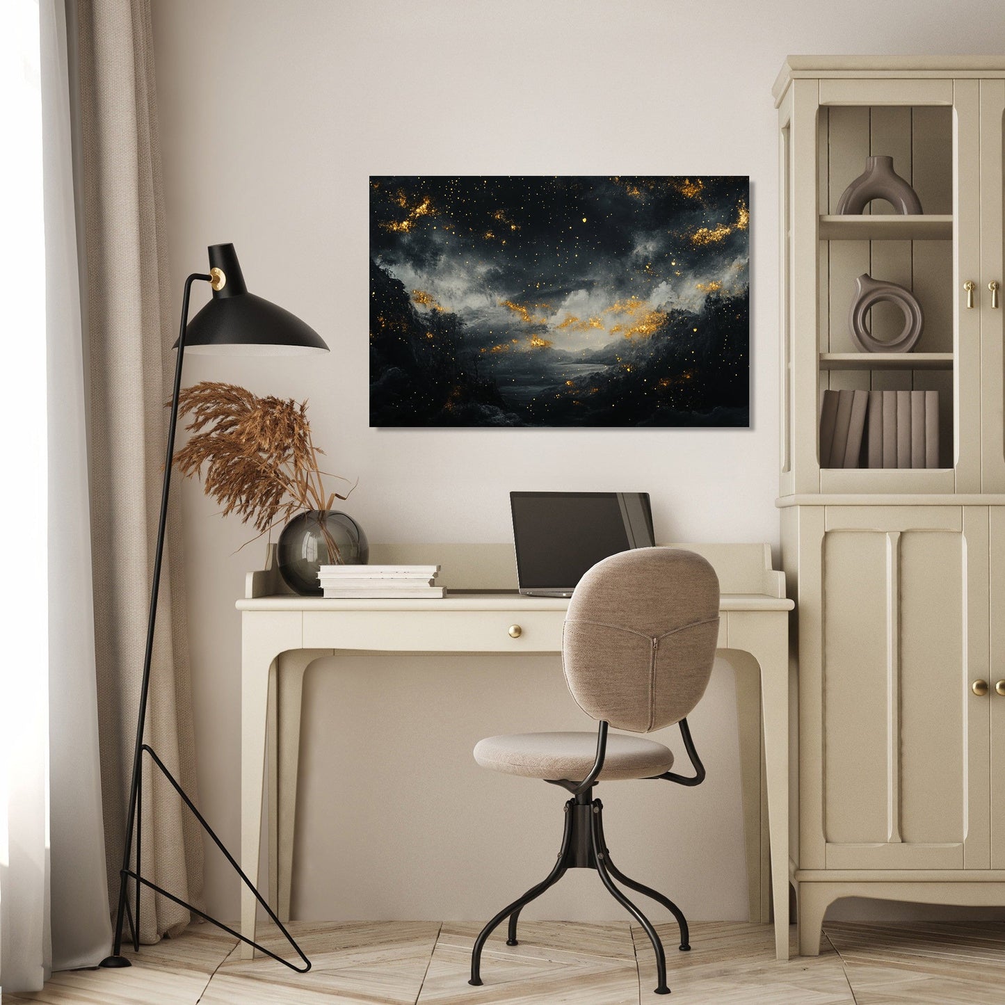 Golden Stars on Shadowed Canvas