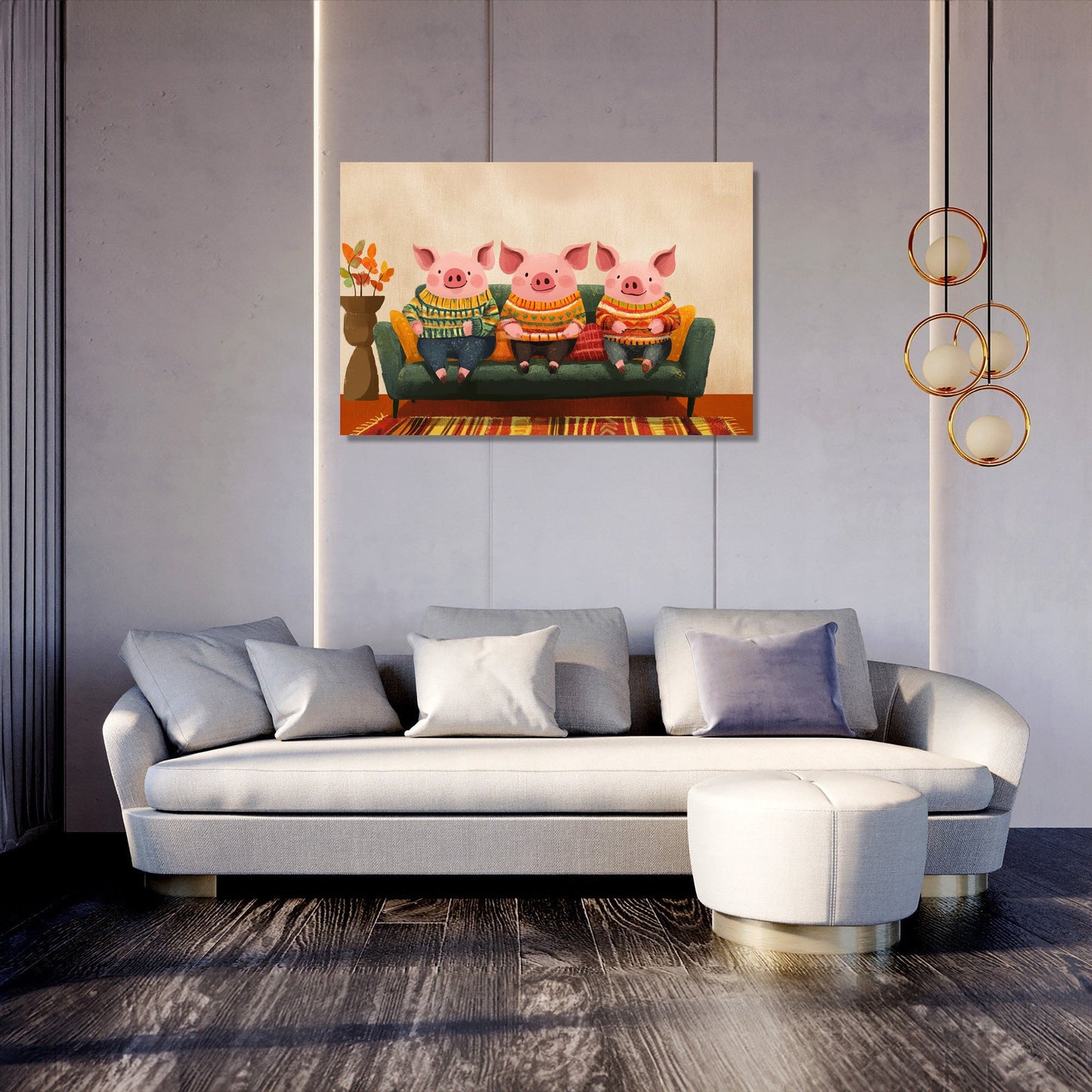 Sweatered Pigs on Canvas