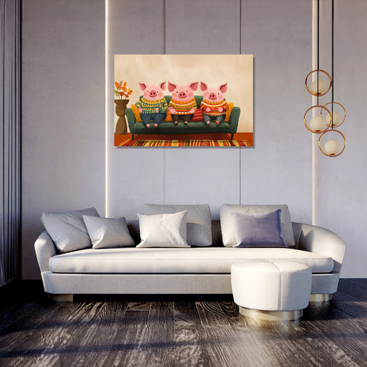 Sweatered Pigs on Canvas
