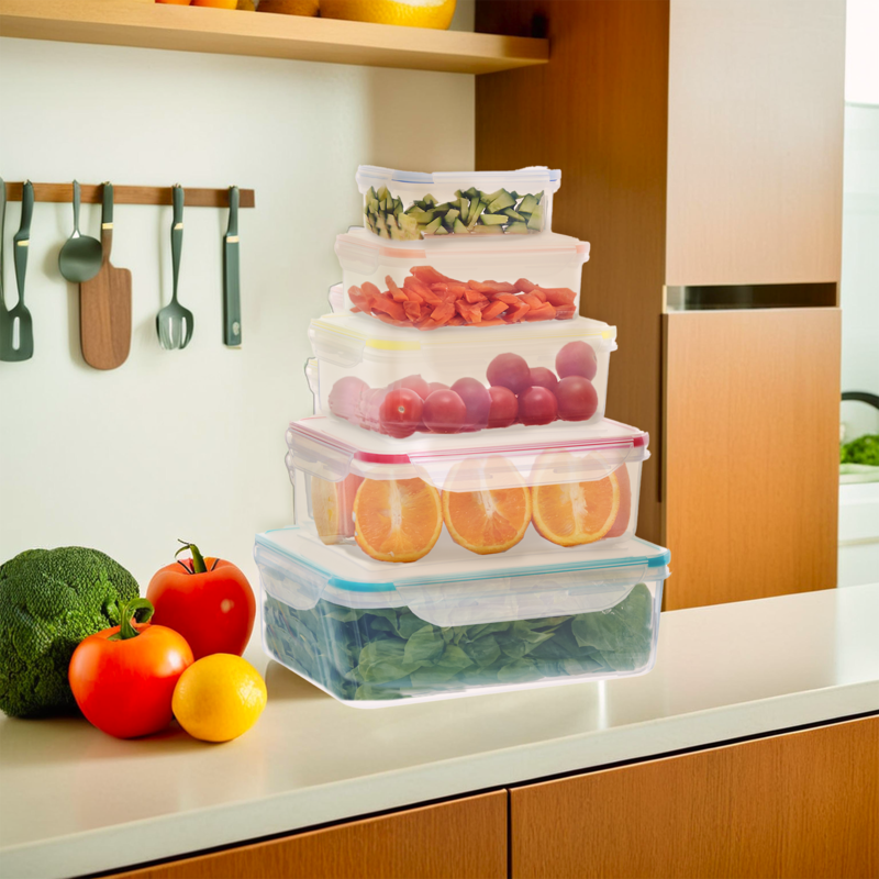 Herrela 5Pc Rectangular Food Containers With Airtight Lids