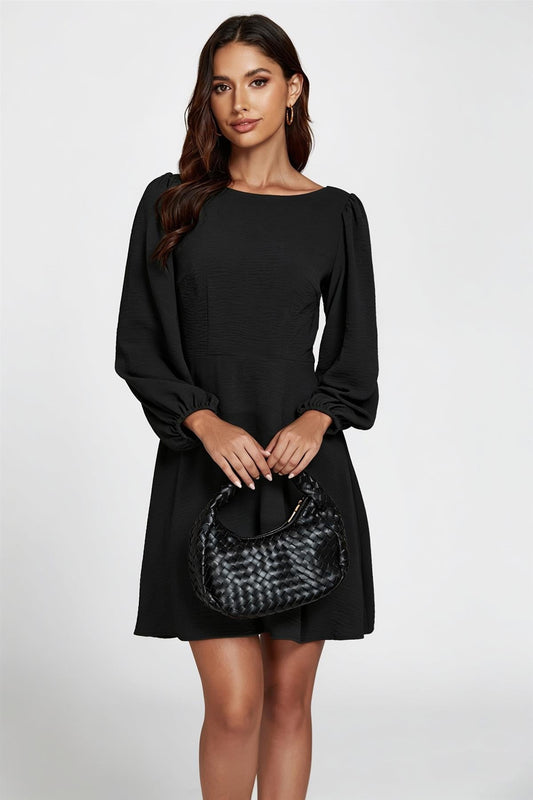 Back V Neck Mini Dress In Black