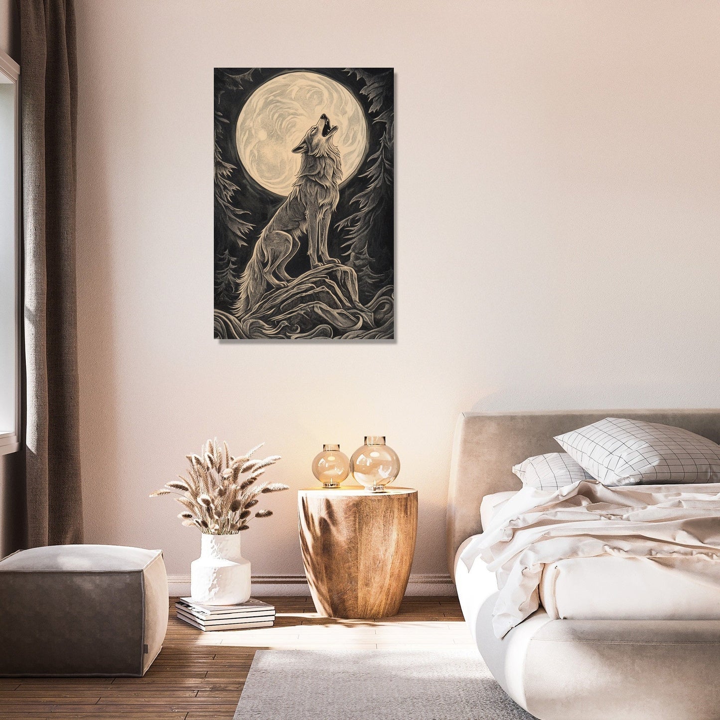 Moonlit Howling Wolf Canvas