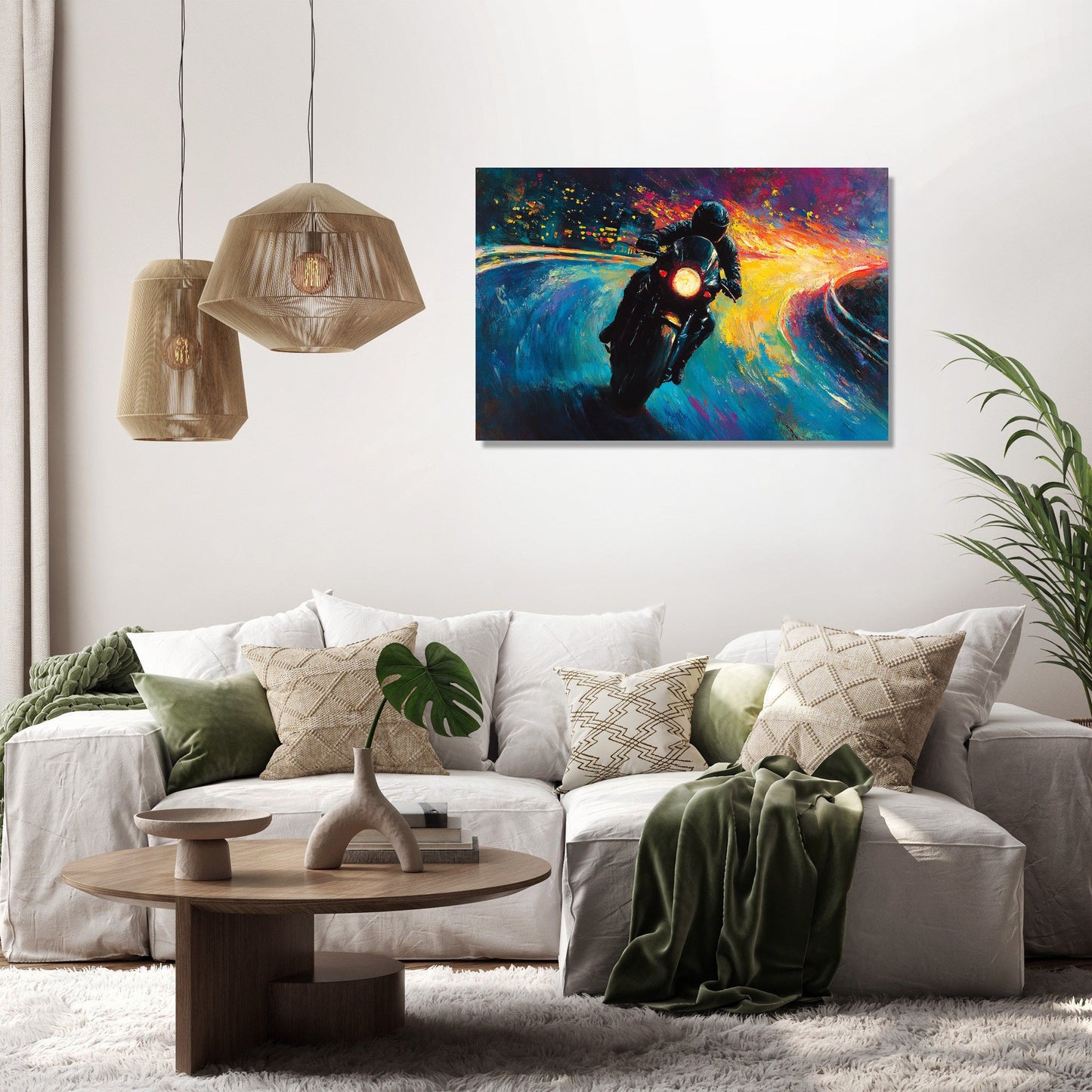 Motorcyclist's Neon Journey Canvas