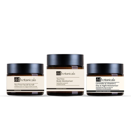 Tea Tree Facial Scrub  Lavender & Vitamin C Day & Night Moisturiser  Tea Tree Body Moisturiser