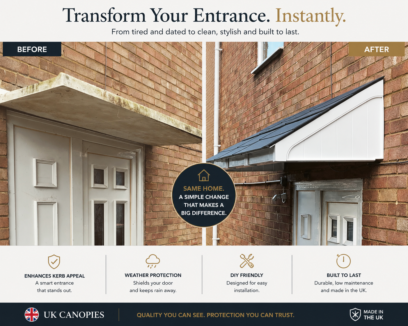 Cransley Lean-To Door Canopy - Flat Pack Porch Canopy