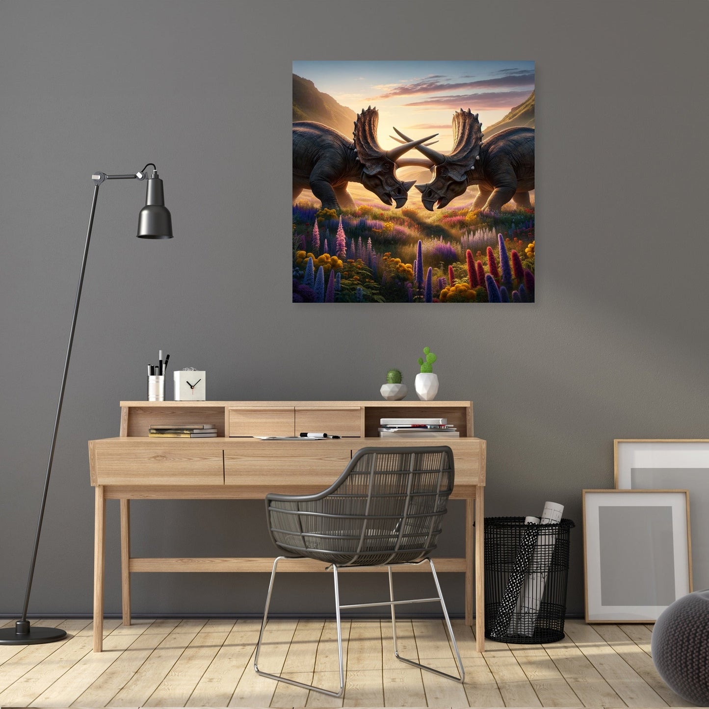 Meadow Duel Triceratops Canvas